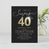 Moderne zwarte en gouden verrassing 40e verjaardag kaart (Staand voorkant)