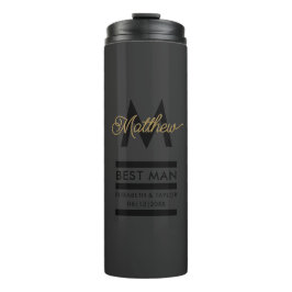 Moderne Zwarte en Gouden Voeg Naam & Monogram Toe  Thermosbeker