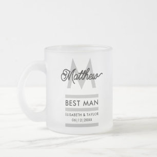 Moderne Zwarte en Gouden Voeg Naam & Monogram Trou Matglas Koffiemok