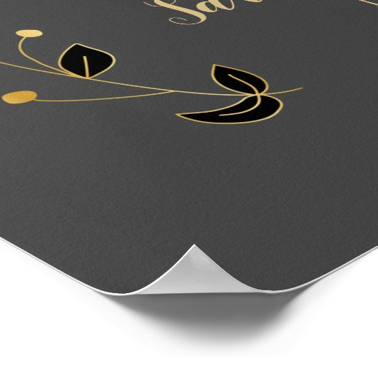 Moderne zwarte en gouden wijnranken herdenkingsmuu poster (Hoek)