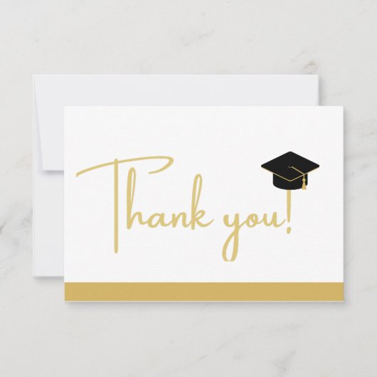 Moderne zwarte en gouden witte afstuderen Hartelij Bedankkaart (Voorkant)