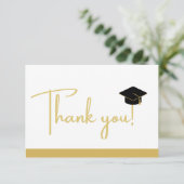 Moderne zwarte en gouden witte afstuderen Hartelij Bedankkaart (Staand voorkant)