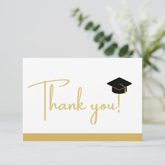 Moderne zwarte en gouden witte afstuderen Hartelij Bedankkaart (Staand voorkant)