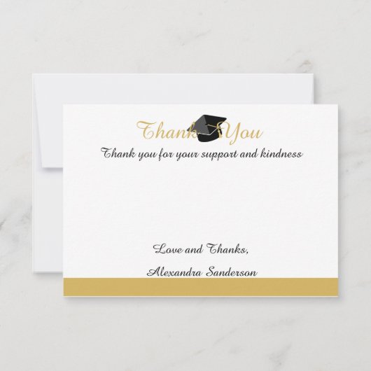 Moderne zwarte en gouden witte afstuderen Hartelij Bedankkaart (Achterkant)