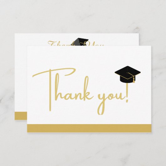 Moderne zwarte en gouden witte afstuderen Hartelij Bedankkaart (Voorkant / Achterkant)