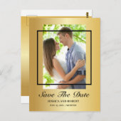 Moderne zwarte en goudfoto opslaan Datum invullen Briefkaart (Voorkant / Achterkant)