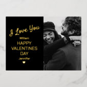 Moderne zwarte en goudfoto-Valentijnsdag Folie Feestdagenkaart (Voorkant)