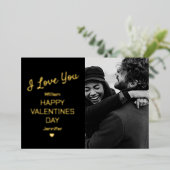 Moderne zwarte en goudfoto-Valentijnsdag Folie Feestdagenkaart (Staand Voorkant)