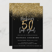 Moderne zwarte en goudglitter 50ste verjaardag (Voorkant / Achterkant)