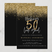 Moderne zwarte en goudglitter 50ste verjaardag (Voorkant / Achterkant)