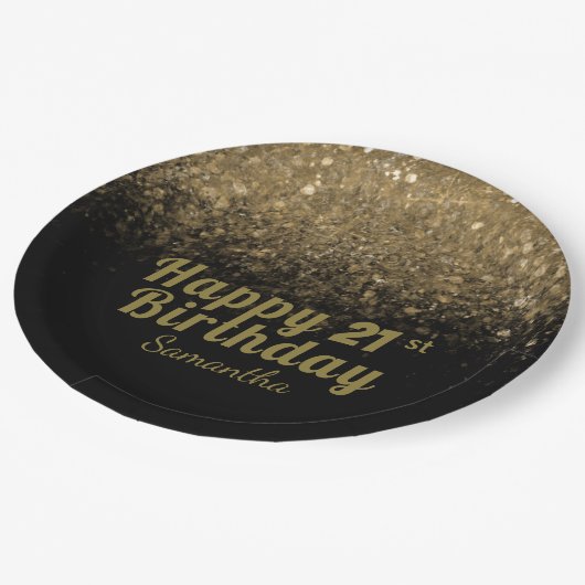 Moderne zwarte en goudglitter - feestdag papieren bordje (Gekanteld)