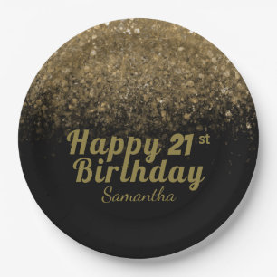 Moderne zwarte en goudglitter - feestdag papieren bordje