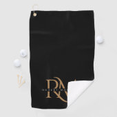 Moderne zwarte en goudInitialen Elegant Monogramme Golfhanddoek (Insitu)