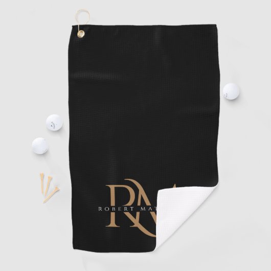 Moderne zwarte en goudInitialen Elegant Monogramme Golfhanddoek (Insitu)