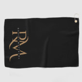 Moderne zwarte en goudInitialen Elegant Monogramme Golfhanddoek (Horizontaal)