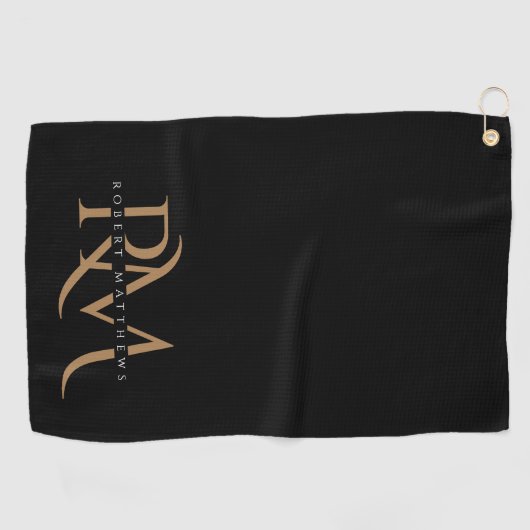 Moderne zwarte en goudInitialen Elegant Monogramme Golfhanddoek (Horizontaal)