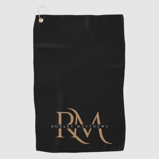 Moderne zwarte en goudInitialen Elegant Monogramme Golfhanddoek (Voorkant)
