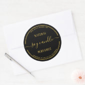 Moderne zwarte en goudkleurige Beauty-ruimtetabel Ronde Sticker (Envelop)
