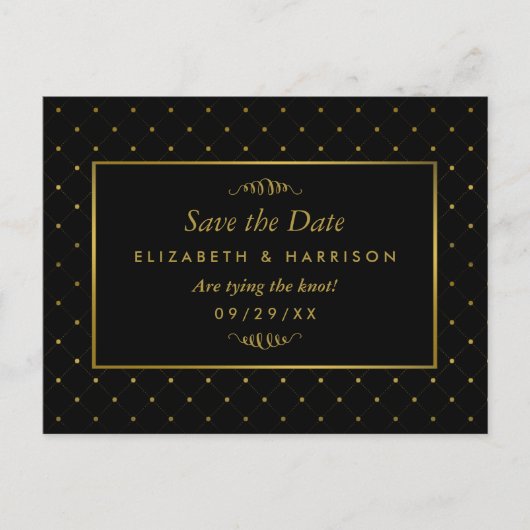 Moderne zwarte en goudolie-effect Bespaar de datum Aankondigingskaart (Voorkant)