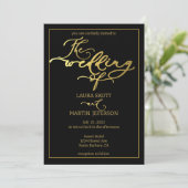 Moderne zwarte en goudschrift Elegant Invitation Kaart (Staand voorkant)