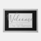 Moderne zwarte en grijze elegante aangepaste naam deurmat (Voorkant)