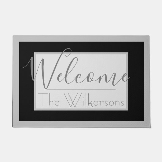 Moderne zwarte en grijze elegante aangepaste naam deurmat (Voorkant)