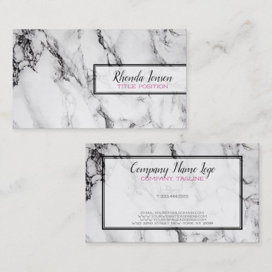 Moderne zwarte en grijze marmer visitekaartje (Voorkant / Achterkant)