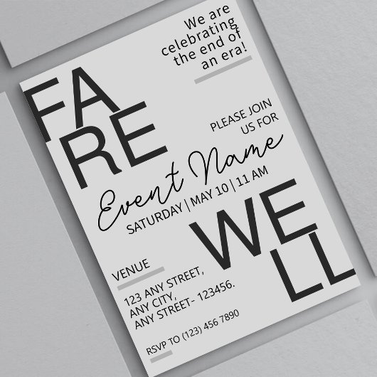 Moderne zwarte en grijze neutrale afscheidsuitnodi save the date