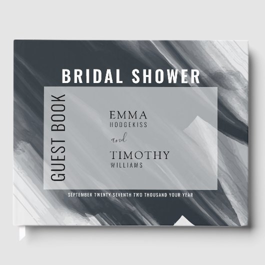 Moderne, zwarte en grijze penseelstreken gastenboek (Voorkant)