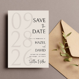 Moderne Zwarte en Ivoren Minimalistische Bruiloft Save The Date