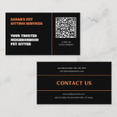 Moderne zwarte en oranje aanpasbare QR-code Visitekaartje (Voorkant / Achterkant)