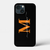 Moderne zwarte en oranje monogram Case-Mate iPhone Case (Achterkant)