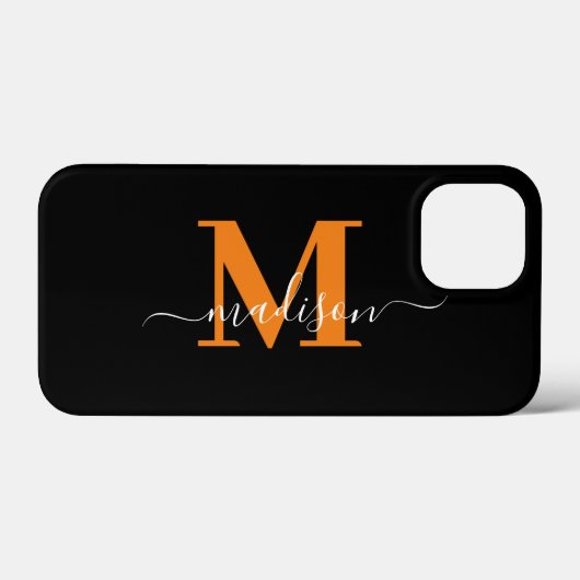 Moderne zwarte en oranje monogram Case-Mate iPhone Case (Achterkant (horizontaal))