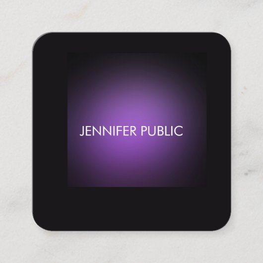Moderne zwarte en Paarse Sjabloon in elegant Vierkante Visitekaartje (Voorkant)