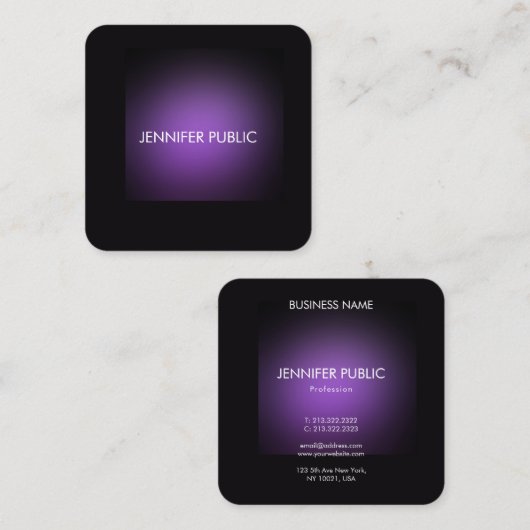 Moderne zwarte en Paarse Sjabloon in elegant Vierkante Visitekaartje (Voorkant / Achterkant)