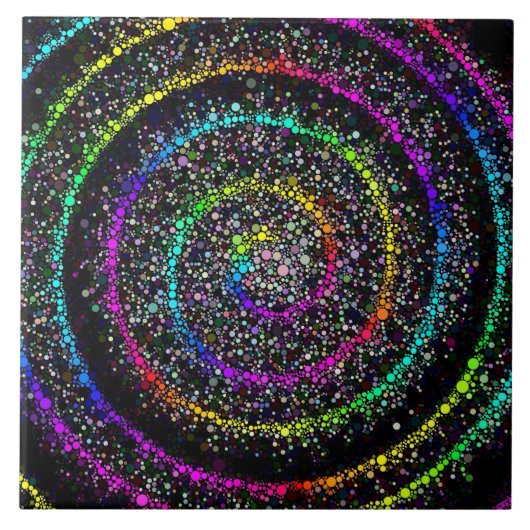 Moderne zwarte en regenboogspirale stip tegeltje (Voorkant)