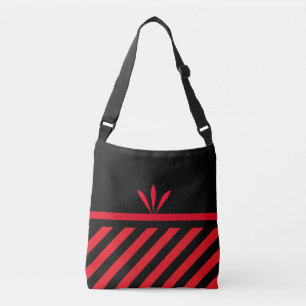 Moderne zwarte en rode diagonale strepen met veren crossbody tas