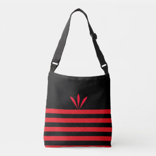 Moderne zwarte en rode strepen met rode veren crossbody tas