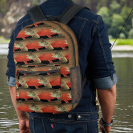 Moderne Zwarte en Roest Visser's cadeau Zalm Bedrukte Rugzak