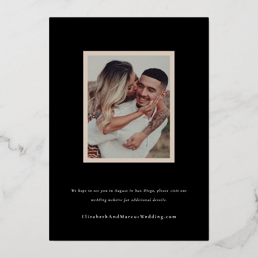 Moderne zwarte en Roos Gold Lijst Opslaan datum Folie Uitnodiging (Achterkant)