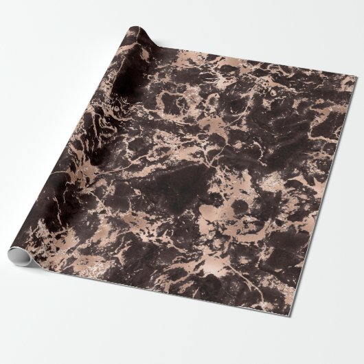 Moderne zwarte en Roos Gold Marble Pattern Cadeaupapier (Uitgerold)
