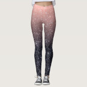 Moderne zwarte en roze glitter spaarpjes leggings (Voorkant)