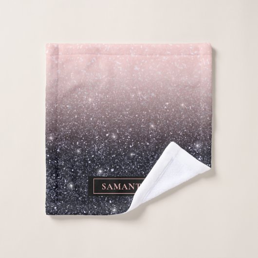 Moderne zwarte en roze glitter Sparkles Bad Handdoek (Wasdoekje)