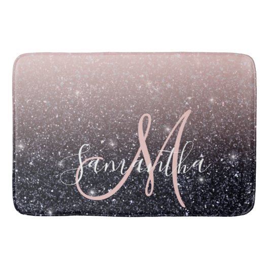 Moderne zwarte en roze glitter Sparkles Badmat (Voorkant)