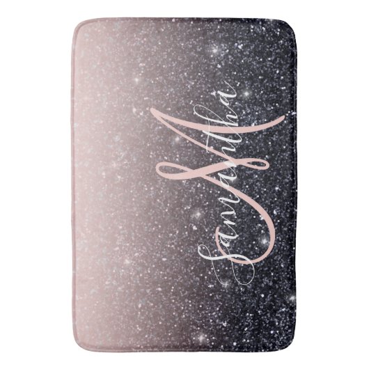 Moderne zwarte en roze glitter Sparkles Badmat (Voorkant Verticaal)