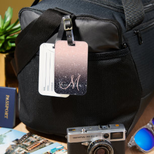 Moderne zwarte en roze glitter Sparkles Bagagelabel