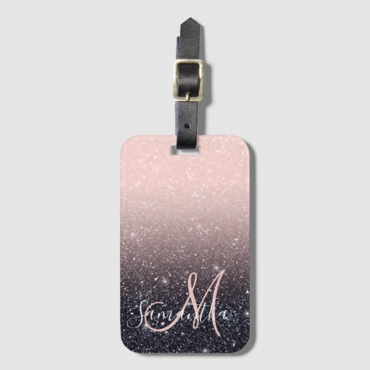 Moderne zwarte en roze glitter Sparkles Bagagelabel (Voorkant (verticaal))