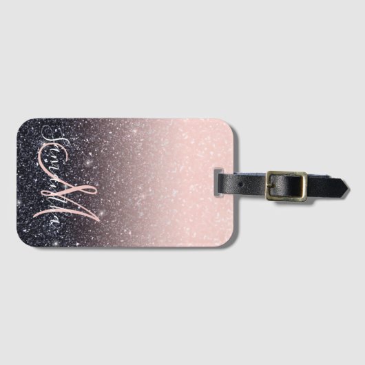 Moderne zwarte en roze glitter Sparkles Bagagelabel (Voorkant (horizontaal))