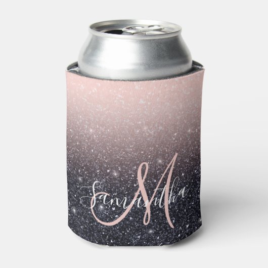 Moderne zwarte en roze glitter Sparkles Blikjeskoeler (Blikje Voorkant)