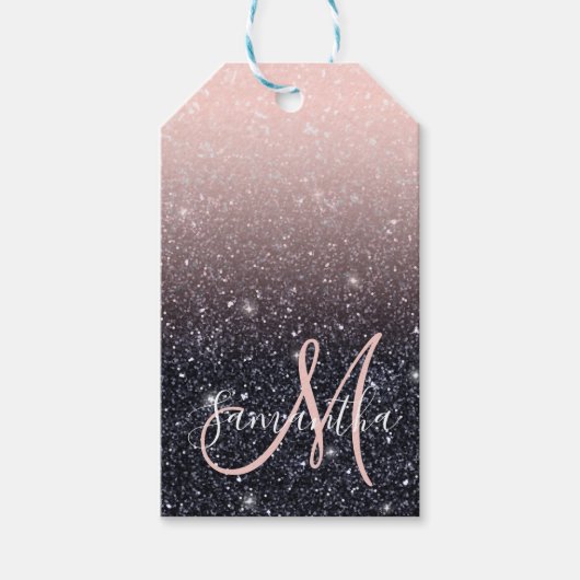 Moderne zwarte en roze glitter Sparkles Cadeaulabel (Voorkant)